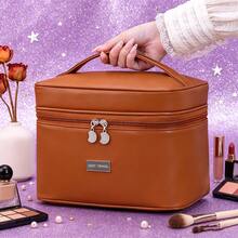 PU Makeup Bag Multi-Functional Compartment Portable Travel Cosmetic Organizer, Small Handheld Makeup Box, Toiletry Bag - Multicolor - View 9