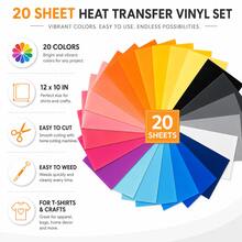 20 Colors 12*10 Inch Bohemian Style Printed Heat Transfer Vinyl Sheet Set, Easy To Cut And Peel Heat Transfer Film, Suitable For T-Shirts, Clothing, Bags And Personalized DIY Apparel Making - Multicolor - View 6