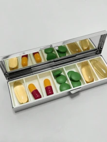 "Poisons And Antidotes" Printed Pill Box, Vintage European Style Pill Dispenser, Portable Pill Dispenser, Precise 1-2 Pill Dispenser, Convenient Medication Storage Box, Easy-To-Use Design, Plastic Material, Portable Travel Pill Box, Dispensing Box, Large Capacity Pill Box, Back To School Gift, Mother's Day Gift, Halloween Gift - Multicolor - View 6