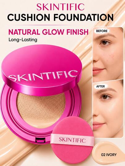 SKINTIFIC Cover Glow Perfect Cushion Foundation - Hasil Akhir Bercahaya Alami, Cakupan Sedang hingga Tinggi, Kompleks Peptida Pelembap, Formula Ringan Cocok untuk Kulit Kering dan Kombinasi.