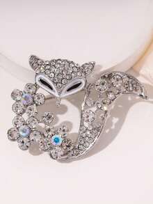 1pc Personalized Fashion Fox Shaped Brooch With Sparkling Rhinestones - Silver - View 2