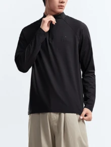 CAMEL CROWN Men's Outdoor Fleece Jacket Stand Collar Windproof Thin Fleece Keep Warm Sports Jacket Sweatshirt Lining - Phantom Black - View 4