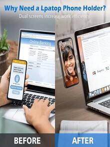 Aluminum Alloy Magnetic Laptop & Phone Stand, Adjustable Side Clip, Slim Smartphone Extension Bracket, Dual-Screen Support Stand, Portable Foldable Magnetic Laptop Extension Side Phone Holder - View 7