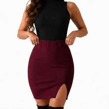 Saia elegante Casual Malhado Dividido Férias Praia - bordô - Visão 6