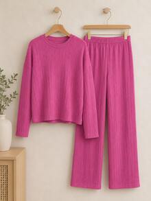 Women Two-Piece Outfits - Hot Pink - View 4