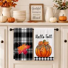 2 buah Handuk Dapur Motif Daun Maple & Kotak-kotak Hitam & Putih, Gaya Rumah Pertanian Pedesaan Musim Gugur, Kain Lembut, Bentuk Persegi Panjang, Cocok untuk Dapur Musim Gugur, Hari Thanksgiving, Musim Panen, Pertemuan Keluarga, Set 4/6/8 buah - MultiWarna - View 3