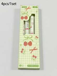4pcs Cherry Theme Mechanical Pencil Set, Light Green Barrel With Red Cherry Decoration, Eraser Tip, Fresh And Sweet Style, Suitable For Students' Daily Writing/Journaling/Drawing (0.5mm), Back To School Season - Ballpoint Pen - View 8