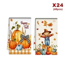 2/4/48pcs Kitchen Dish Cloths, Autumn Theme Dish Towels, Pumpkin & Maple Leaf Decor, Happy Fall Holiday Atmosphere Kitchen Cleaning Cloths, Absorbent Table & Dish Wiping Cloths, Multi-Purpose, High Absorbency Kitchen Towels - Multicolor - View 11
