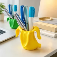 1pc Creative Banana Shaped Pen Holder, Cute & Quirky Desktop Organizer, Suitable For Children's Office Supplies, Student Stationery Pen Holder - A - View 6