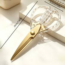 1pc Gold Blade Transparent Handle Scissors, Highly Attractive Stainless Steel Craft Scissors, Multi-Purpose Scissors For Home, School, Office, Paper Cutting And Fabric Trimming - Multicolor - View 2
