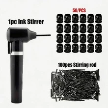 Black Ink Mixer With 50 Mixing Rods And 50 Skull Ink Cups, Suitable For Mixing Tattoo Pigments And Eyebrow Makeup Tools - Black - View 4