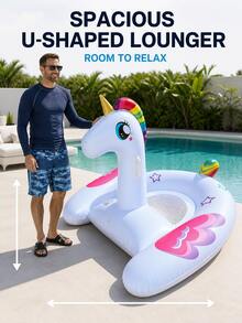 2pcs U-Shaped Floating Chair Water Swimming Ring, Animal Print Mesh Floating Raft Dinosaur Print Swim Ring, Pool Float, Travel Essential - U-shaped Floating Mat - View 4