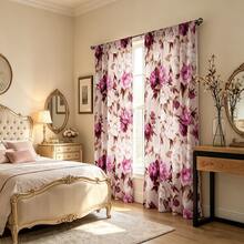 2 piezas Cortinas con patrón de flor de peonía púrpura, que simboliza la riqueza y el honor, diseñadas con bolsillo para barra para protección de la privacidad e instalación fácil, opción ideal para ventanas del hogar - Multicolor - Ver 10