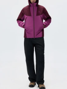 CAMEL CROWN Men's Single-Layer Hardshell Outdoor Jacket, Comfortable, Water-Repellent, And Lightweight Hiking Mountaineering Jacket Suitable For Spring - Sea Anemone Purple/Dark Cherry Red - View 3
