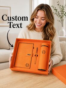 Personalized Name Notebook Gift Set With Pen, Custom Red Leather-Look Journal And Writing Set In Elegant Gift Box, Portable Planner For Office, Business, Travel, Christmas, Birthday, Graduation, Anniversary Gift For Women And Men - Multicolor - View 2