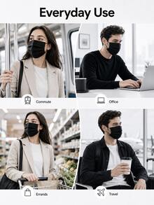 200PCS Black Disposable Face Masks For Adults, 3-Layer Pleated Nonwoven Masks With Soft Ear Loops For Travel, Work, School & Daily Use - Ear Loop - View 3