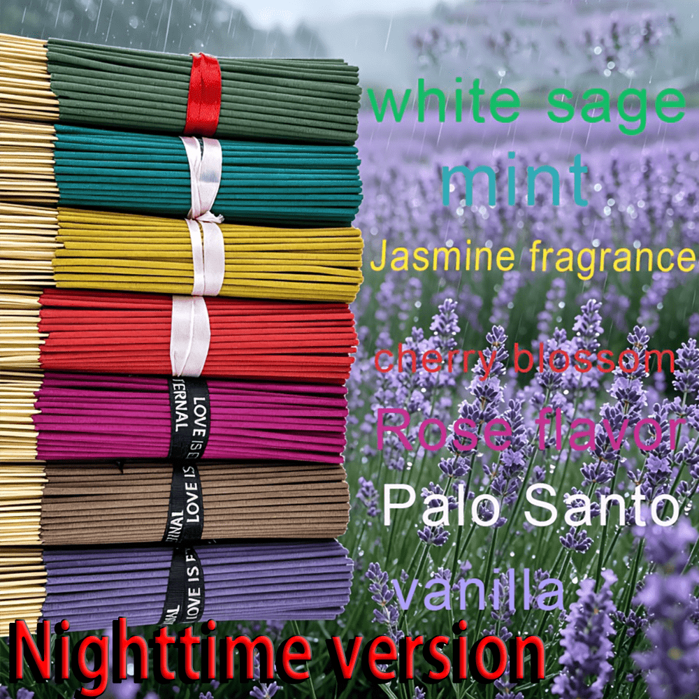 A Premium Set Of Bamboo-Core Incense Sticks Featuring Seven Distinctive Scents-Sage, Lavender, Sakura, Mint, Jasmine, Rose, And Lemongrass-With Twenty Sticks Of Each Variety, Perfect For Enhancing The Atmosphere Of Your Indoor Living Spaces.