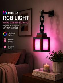 Pixel Lantern Night Light - 16 Color LED Wall Atmosphere Night Light With Remote Control - Rechargeable Night Light, Desktop Lamp, Cosplay Bedside Lamp For Room Decor - Multicolor - View 4