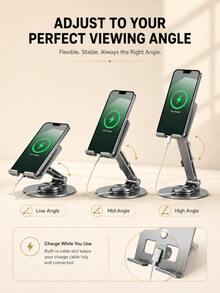 Metal Phone Stand Portable Phone Tablet Desktop Support Stand Tablet Holder Foldable 360 Degree Rotation, Adjustable Angle Support, Charger Compatible - Phone Stand - View 6