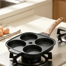 Non-Stick Aluminum Frying Pan With Lid And 4 Indentations, Suitable For Induction And Gas Hobs, A Practical Pancake Pan For Preparing Breakfast, Total Length (Pan + Handle): 38 Cm - View 1