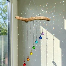 Natural Bamboo Crystal Light-Catching Wind Chime With Colorful Star & Moon Prism Beads, Rainbow Maker Window Hanging Decor, Bohemian Home Decoration - Rainbow Wooden Sticks - View 11
