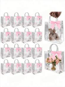 10pcs Transparent Plastic Gift Bags With Ribbon Bows, Reusable, Suitable For Weddings, Birthdays, Baby Shower Parties - Multiple Styles - View 7