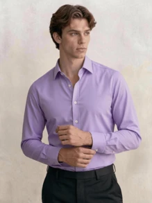 Camisa formal de manga larga de unicolor con diseño de botones para hombre - Púrpura malva - Ver 2