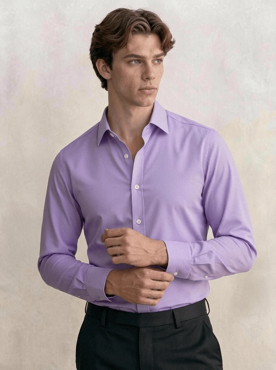 Camisa formal de manga larga de unicolor con diseño de botones para hombre
