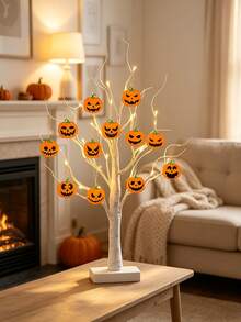 Autumn Birch Tree Light Decoration With Pink And White Pumpkins, Thanksgiving Table Tree, Suitable For Indoor, Outdoor, Holiday, Farmhouse Style, Autumn Harvest, Home Decor - Multicolor - View 9