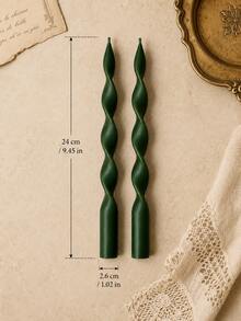 2pcs Green Twisted Taper Candles, French Vintage Spiral Long Candles, Suitable For European Home Decor, Room Arrangement, Wedding Table Decoration, Romantic Dinner, Party Decoration, Photography Props, Picnic Table Decoration, Gift For Her - Green Series - View 12