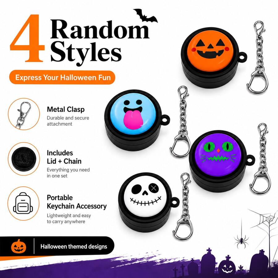 Portachiavi a pressione a tema Ognissanti con cartoni animati, ciondolo rotondo per zaino a forma di zucca, fantasma e scheletro, divertente decorazione antistress per borsa, adatto per feste di Ognissanti, regalo per le vacanze e ornamento portatile da appendere - Multicolore - Visualizzare 1