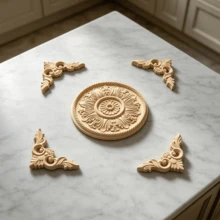 5pcs Solid Wood Carving Round Decals And Corner Flowers, Home Decorations, Woodworking Supplies, Suitable For Cabinets, Doors And Windows, Furniture, Background Walls, Porches, Offices And Other Decorations, Holiday Decorations, DIY Decorations. - Multicolor - View 8