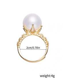 1PC Pearl Crown Open Ring, Fashionable Minimalist Micro-Inlaid Rhinestone Pearl Claw-Shaped Open Ring Crown Design Pearl Open Adjustable Ring, Light Luxury Niche Personalized Hand Jewelry, Suitable For Girls And Women To Wear - Gold - View 4
