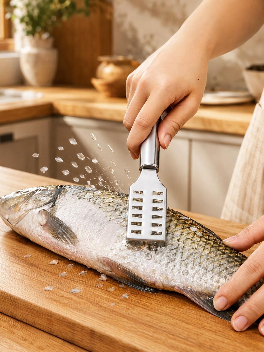 Durable Stainless Steel Fish Descaler Scraper, Quick Fish Scale Remover Tool, Ergonomic Handle Kitchen Gadget For Cleaning Fish - Silver - View 1