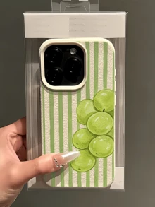 1pc White Striped Green Grape Minimalist Anti-Drop Soft TPU Fashion Phone Case Full Coverage Anti-Fouling Protective Shell Compatible With Apple 18 17 16 15 14 13 12 11 Pro Max Air And Series - Multicolor - View 3
