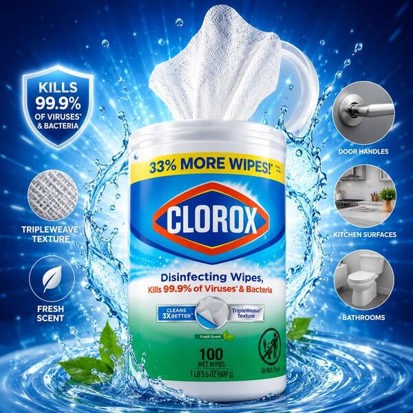 Clorox Multi-Surface Cleaning Wipes, Bleach-Free Fresh Scent,All-Purpose Disposable Cleaning Wipes For Kitchen, Bathroom, Countertops, Appliances & Everyday Household Cleaning ,35 Count/9 Count,