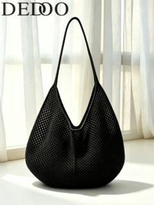 Dedoo Tas Bahu Rajut Jala Warna Polos Gaya Bohemian, Tas Jinjing Kasual untuk Pantai dan Sehari-hari dengan Tali Panjang, Kapasitas Besar, Tas Buku Pelajar, Cocok untuk Kampus Universitas - Hitam - View 2