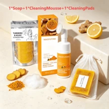 A 4-Piece Turmeric Facial Cleansing Set, Featuring A Pack Of 30 Facial Cleansing Wipes, Three Handmade Turmeric & Kojic Acid Soaps, And A Bottle Of Turmeric & Damask Rose Cleansing Mousse. - 深度清潔 - 查看 1