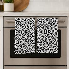 2pcs Leopard Print Kitchen Towels, Fashionable Wild Style Soft Fabric Rectangular Full Print Absorbent Hand Towels, Suitable For Kitchen, Dining Room, Home Gathering, Daily Home Decor, 4/6/8pcs Set - Multicolor - View 2