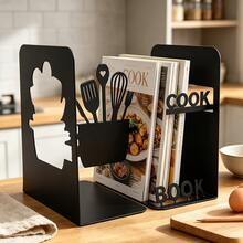 Creative Kitchen Themed Metal Book Holder Paired With Black Wrought Iron Book Stand, Kitchen Utensil Silhouette Design, Book Support Rack, Desktop Bookshelf, Organization, Storage, Decoration Ornaments Suitable For Home Study, Office Reading Space. - B382 - View 7