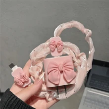 1組柔粉色3D蝴蝶結數據線保護套組，水鑽百褶網格線束紮帶防斷裂，蝴蝶結數據線保護套，學生短途旅行便攜收納配件，兼容Apple 18W/20W快充，溫柔風好友禮物，小眾女友禮物 - 粉紅色蝴蝶結 - 查看 4