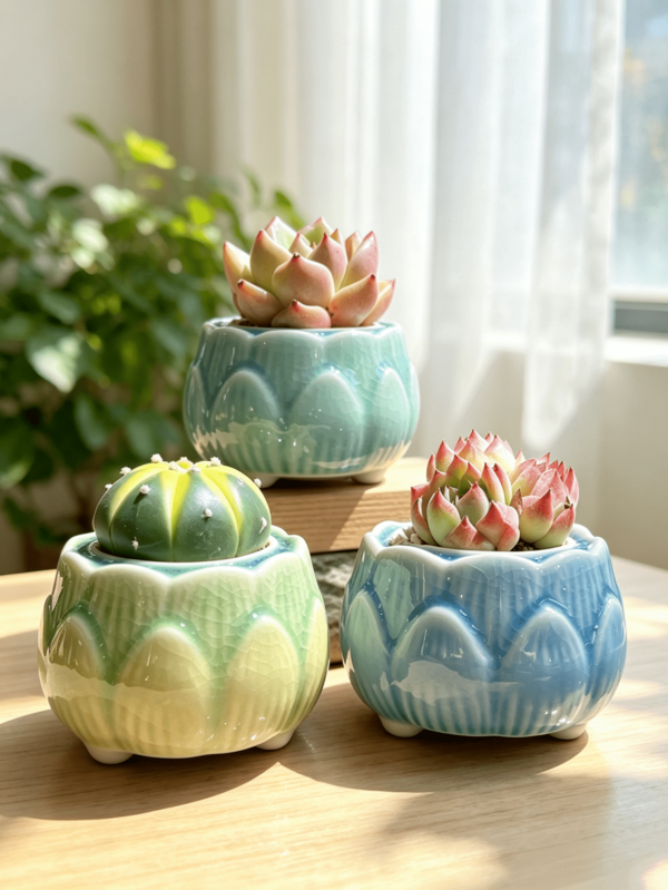 1PC Minimalist Nordic Style Succulent Planter Small Lotus Gradient Color Creative Landscape Container Potted Plant Pot Succulent Planter Creative Fresh Plant Succulent Potted Plant Desktop Decoration Potted Plant Home Decor Ornament