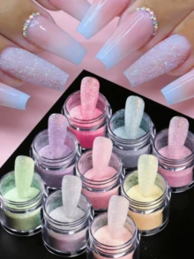 9/6pcs Rainbow Glitter Nail Powder, Candy Nail Glitter, For Wedding, Christmas, Valentine's Day, Sweater Style Winter Nail Decoration Supplies - Multicolor - View 1