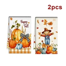 2/4/48pcs Kitchen Dish Cloths, Autumn Theme Dish Towels, Pumpkin & Maple Leaf Decor, Happy Fall Holiday Atmosphere Kitchen Cleaning Cloths, Absorbent Table & Dish Wiping Cloths, Multi-Purpose, High Absorbency Kitchen Towels - Multicolor - View 12