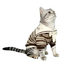 Opjoys 1pc Striped Pet Shirt, Contrast Color Sailor Collar, Suitable For Cats And Dogs, Soft And Breathable, Suitable For Daily Wear, Suitable For Small Puppies, Various Breeds Of Cats, Teddy Bears, Bichon Frise, Yorkshire Terriers, Etc. - Coffee Brown - View 4