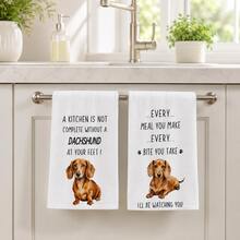 2pcs White Dachshund Funny Text Pattern Kitchen Towels, Modern Minimalist Pet Style Soft Fabric Rectangular Printed Absorbent Hand Towels, Suitable For Kitchen, Baking Area, Pet Home Party, Daily Home Decor 4/6/8pcs Set - Multicolor - View 3