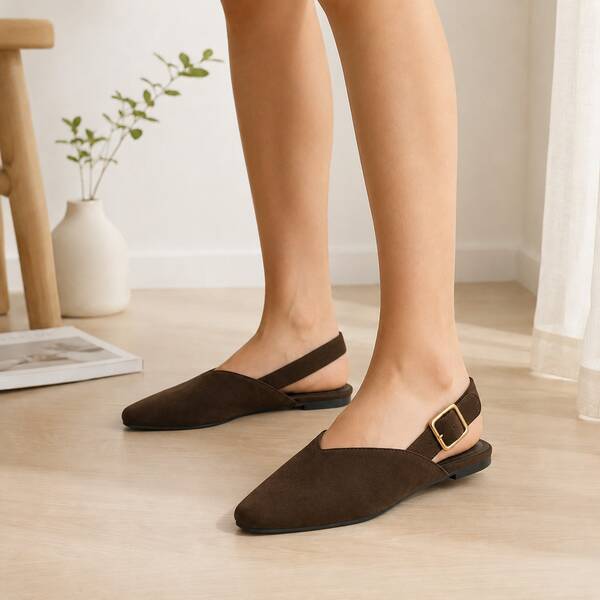 ABZT 2026 Verano Zapatos Planos de Tacón Bajo con Punta Puntiaguda Sexy Sandalias Romanas para Mujer Vintage Mule Cerrado