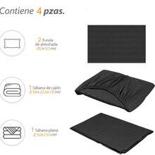 AMOROSA Juego de Sábanas Premium de 3/4Piezas(Sábana Ajustable+Sábana Plana+Fundas de Almohada)Juego de Sabanas Matrimonial,Suave y Transpirable,Duradero para Todo el Año Ideal para Dormitorio Departamento Hospedajes Decoración de Hogar-Negro - Negro - Ver 9