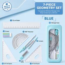 7-Piece Geometric Tool Set With Metal Pencil Case, Portable Math Tool Kit Including Compass, Ruler, Protractor, Triangle Ruler, Suitable For Students Back To School Supplies - Sets - View 8