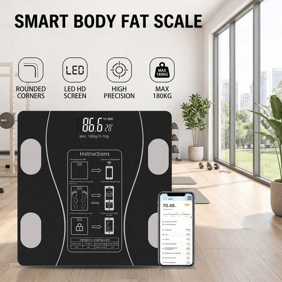 Smart Body Fat Scale, Bluetooth Smart LED Display Digital Weight Scale, Portable Body Composition Analyzer, Can Monitor BMI And Body Fat Percentage, Accurate Electronic Weight Scale, Suitable For Home, Bathroom, Dormitory, And Personal Health Care.
